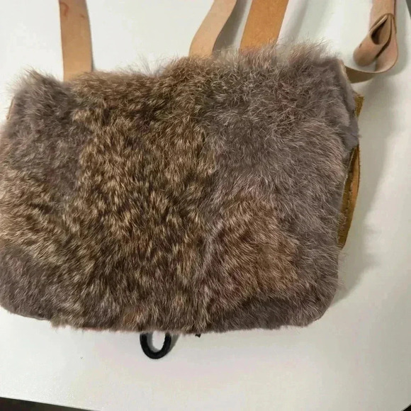 Rabbit leather/fur pouch crossbody boho festival - Picture 3 of 8